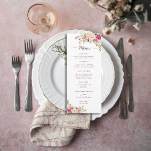 Menu Elégante aquarelle rose pâle Mariage floral