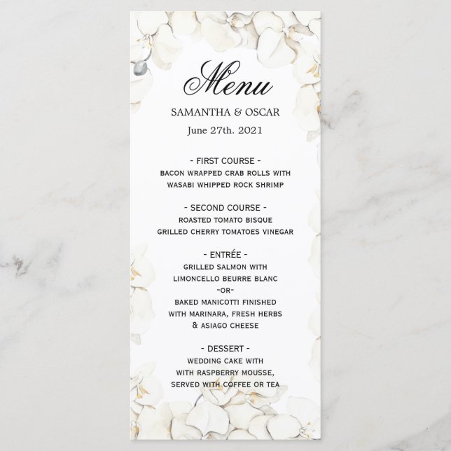 Menu Elégante Beauté Orchidées Blanches Cadre (Devant)
