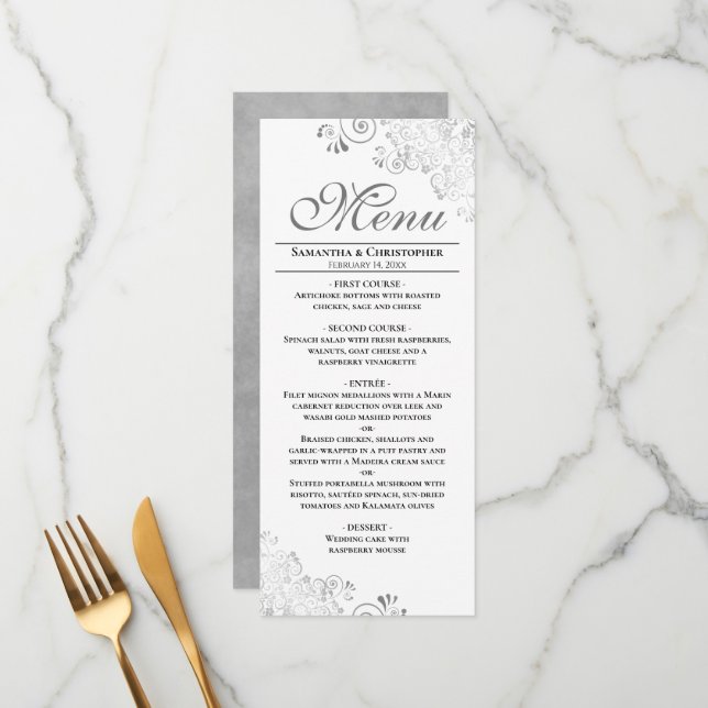 Menu Elégante boucles et torsades d'argent sur Mariage  (Devant/Arrière en situation)