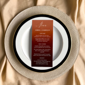 Menu Élégante calligraphie brûlé Orange Ombre Mariage