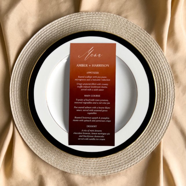 Menu Élégante calligraphie brûlé Orange Ombre Mariage (Créateur téléchargé)