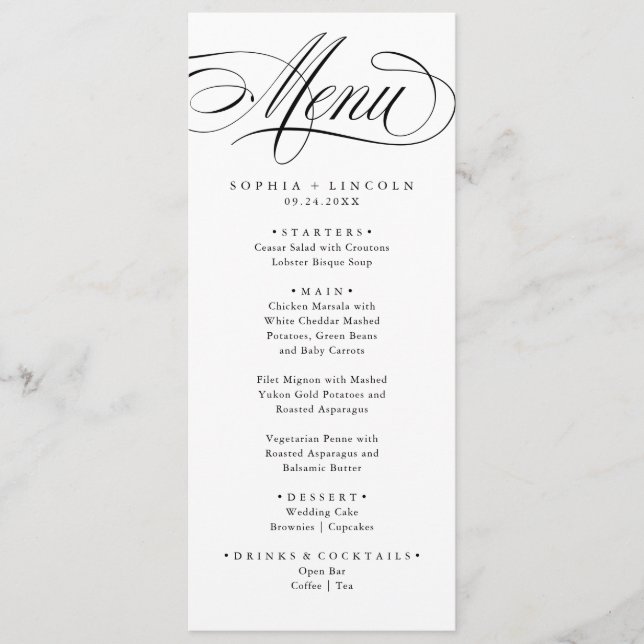 Menu Élégante calligraphie écriture à l'américaine (Devant)