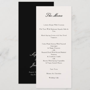 Menu Élégante calligraphie Mariage noir dîner
