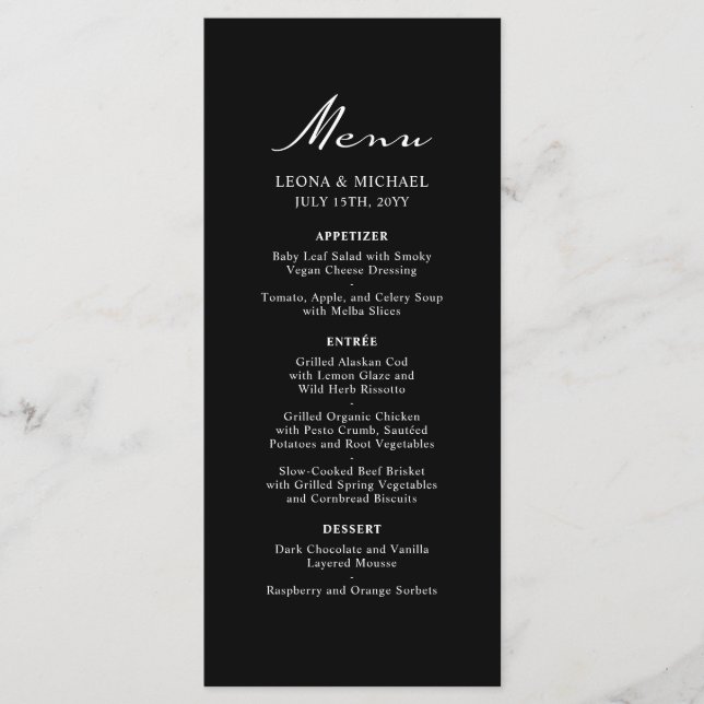 Menu Élégante calligraphie minimaliste Mariage noir (Devant)