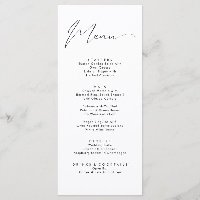 Menu Élégante calligraphie noire Mariage de script élég (Devant)