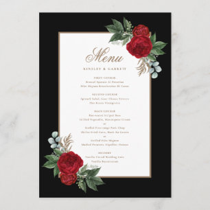 Menu Élégante calligraphie rouge et noir floral or
