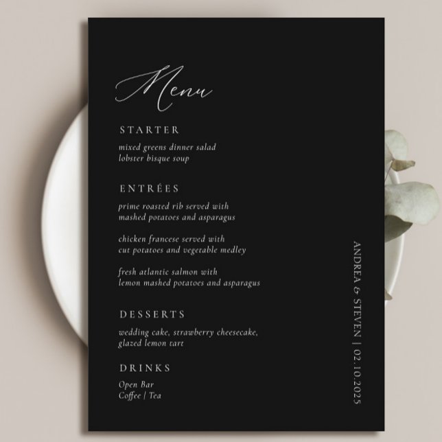 Menu Élégante calligraphie simple Mariage noir (Créateur téléchargé)