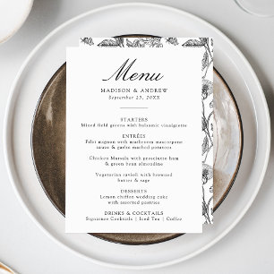 Menu Élégante Chinoiserie noire Victorian Floral Mariag