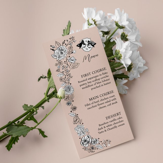 Menu Elégante croquis floral Fox Woodland Fairytale (Elegant Woodland Fox Floral Sketch Fairytale Menu)