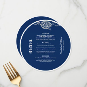 Menu Elégante dentelle florale sur Mariage bleu marine