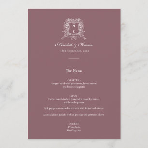 Menu Elégante Dusty Purple Vintage Crest Merci Note