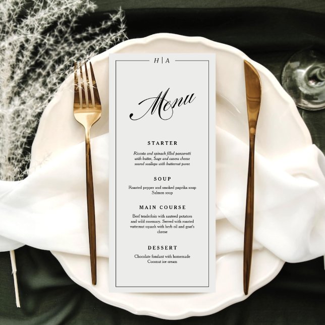 Menu Élégante écriture manuscrite avec monogramme pour  (Créateur téléchargé)