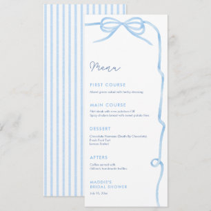 Menu Élégante fête de douche de mariage au nœud bleu cl