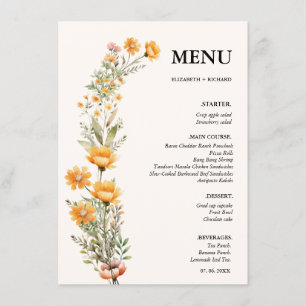 Menu Élégante Fête des mariées mariage Fleur sauvage de
