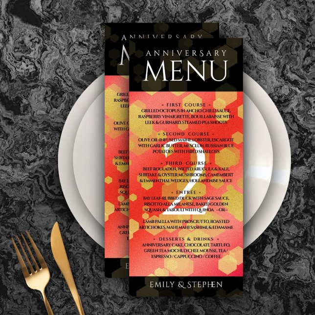 Menu Élégante fête du 2e anniversaire du Mariage Garnet (Elegant 2nd Garnet Wedding Anniversary Menu Rack Card Cover Photo.)