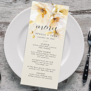 Menu Élégante Fleur Blanc Or Mariage Sable