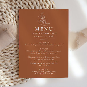 Menu Élégante Lune et Étoiles Mariage en terre cuite