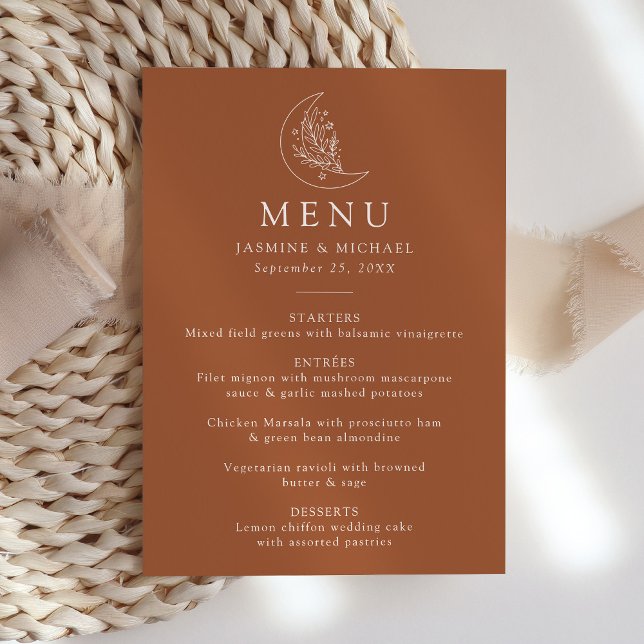 Menu Élégante Lune et Étoiles Mariage en terre cuite (Créateur téléchargé)
