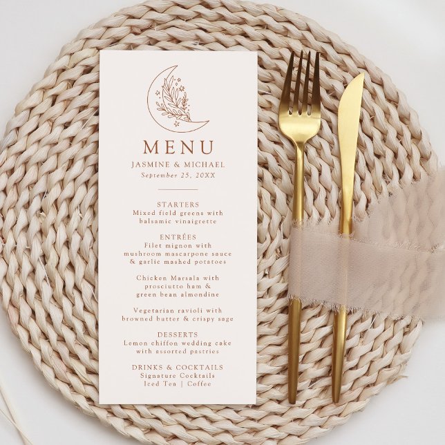 Menu Élégante Lune et Étoiles Mariage en terre cuite (Créateur téléchargé)