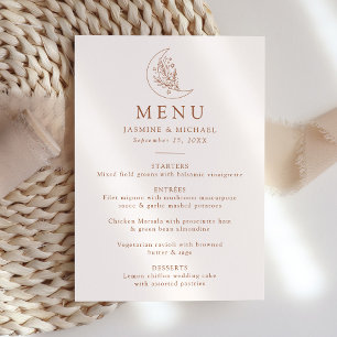 Menu Élégante Lune et Étoiles Mariage en terre cuite