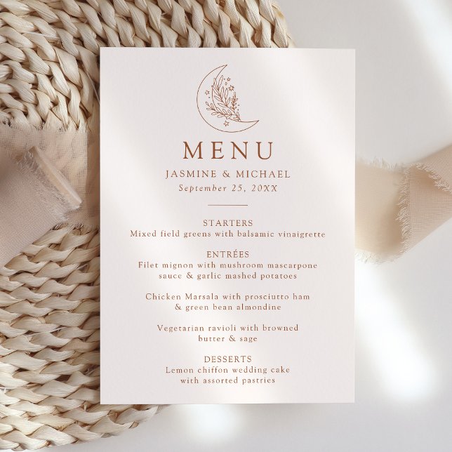 Menu Élégante Lune et Étoiles Mariage en terre cuite (Créateur téléchargé)