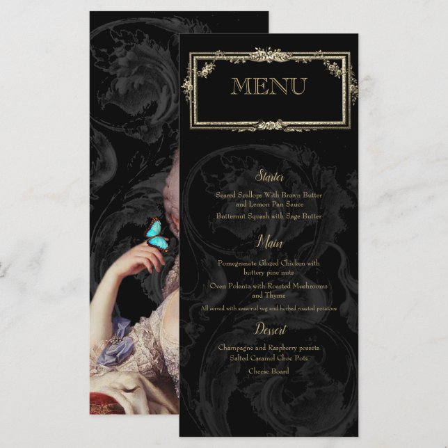 Menu Elégante Marie Antoinette sur Black French inspiré (Devant / Derrière)