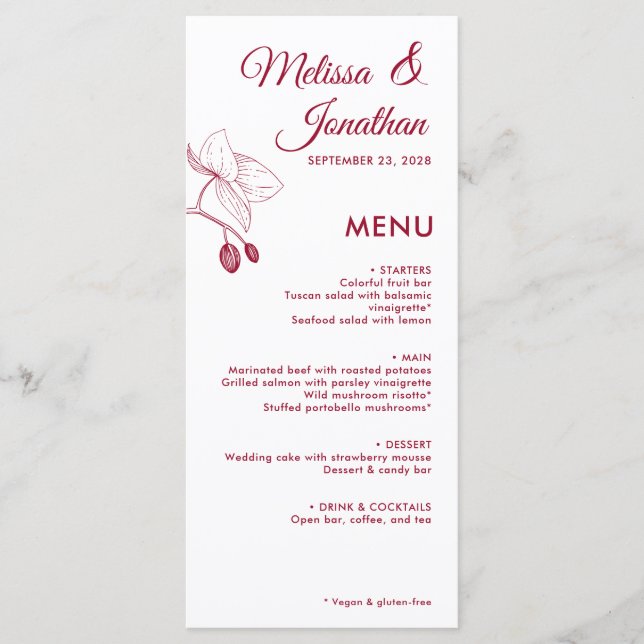 Menu Elégante orchidée romantique floral moderne mariag (Devant)