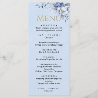 Menu Élégante Poussiéreuse Bleu Poudre Florale Mariage