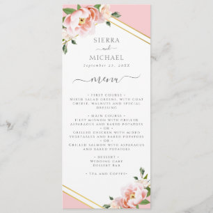 Menu Elégante Réception de mariage Floral Rose Pink Or