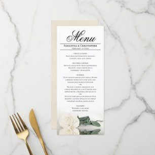 Menu Elégante Rose blanche ivoire avec Mariage de Réfle