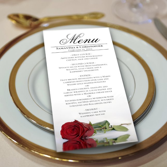 Menu Élégante Rose rouge avec Mariage de Réflexions (Créateur téléchargé)