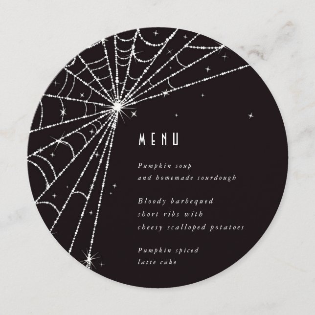 Menu Élégante Toile d'Araignée Diamant Noir Carré/Rond (Devant)