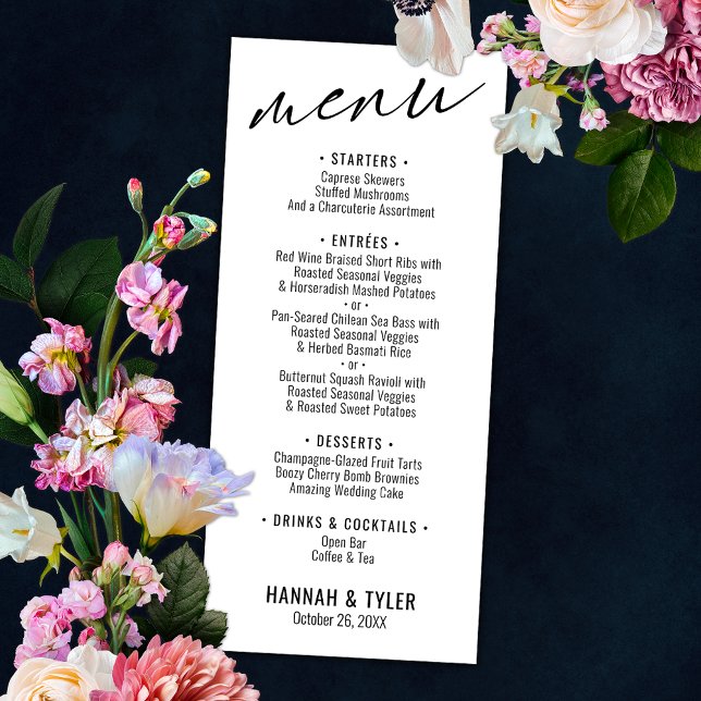 Menu Élégante Typographie contemporaine simple Noir Bla (Créateur téléchargé)