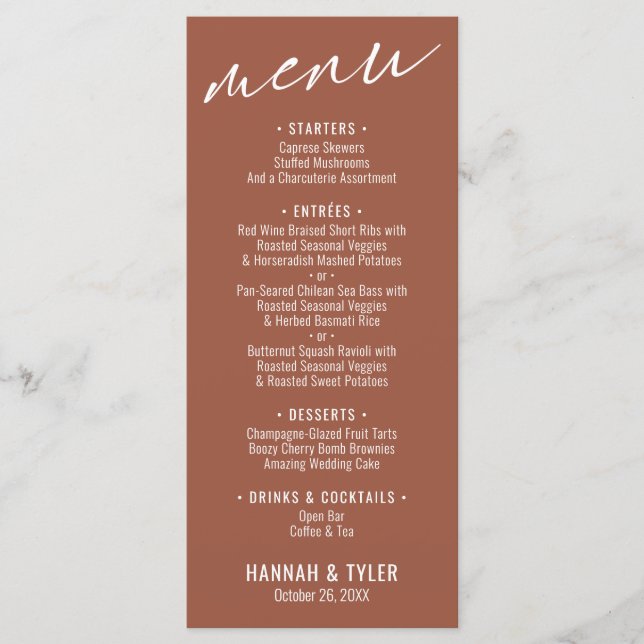 Menu Élégante Typographie contemporaine simple Terracot (Devant)