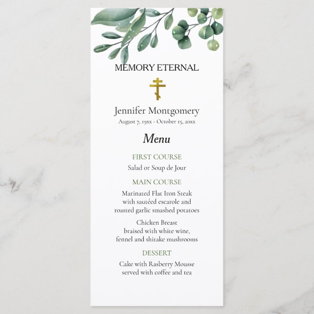 Menu Élégante verdure Orthodoxe funérailles chrétiennes (Devant)
