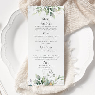 Menu Élégantes feuilles de eucalyptus verdure or mariag