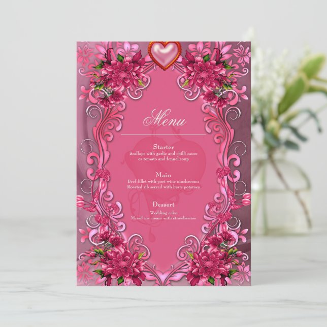 Menu Élégantes fleurs roses (Debout devant)