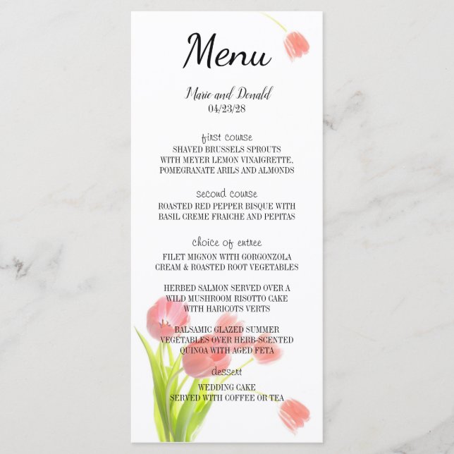 Menu Élégantes Tulipes Roses Douces (Devant)