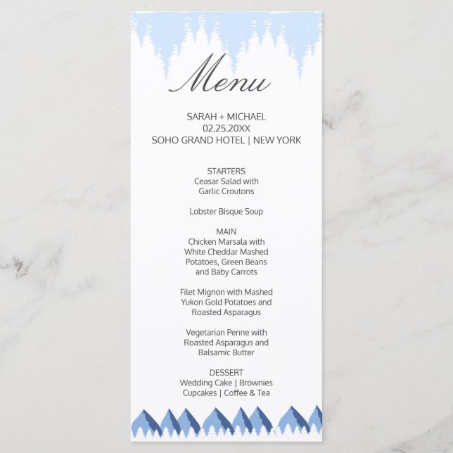 Menu Élégants Snowflakes Winter Wonderland (Devant)