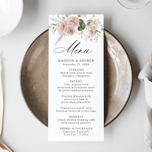 Menu Elegnat Romantic Aquarelle Mariage Floral (Créateur téléchargé)