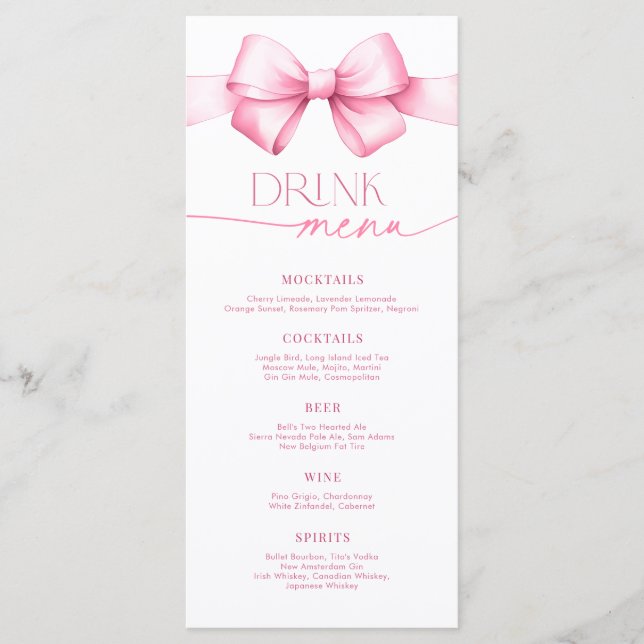 Menu Elle est Tying the Knot Pink Bow Fête des mariées  (Devant)