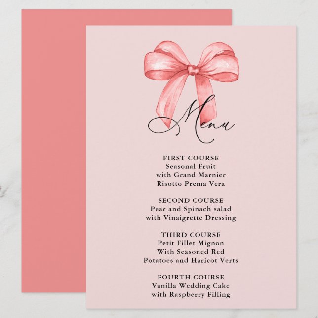 Menu Elle noue la Fête des mariées arc rose noeud (Devant / Derrière)