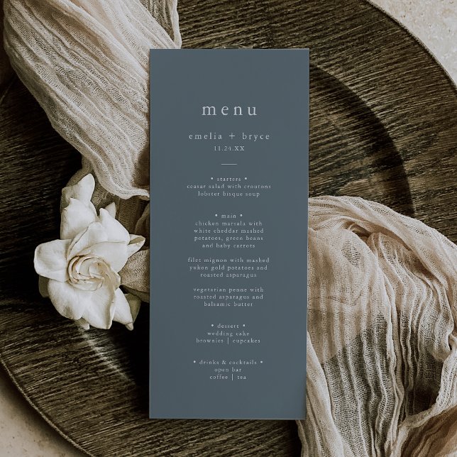 Menu EMELIA Simple Boho Navy Rustic Dark Blue Mariage (EMELIA Simple Boho Navy Rustic Dark Blue Wedding Menu)