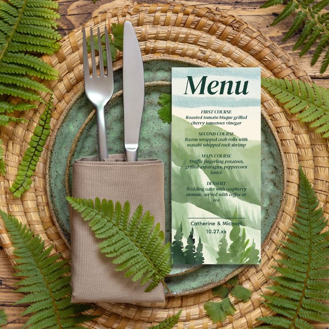 Menu Emerald Greenery Mountain Pine Rustic Mariage (Créateur téléchargé)