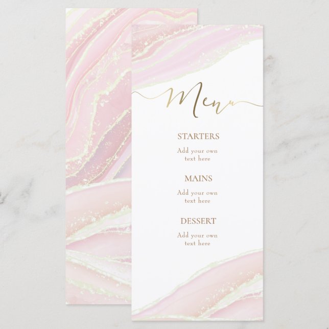 Menu en marbre rose pastel (Devant / Derrière)