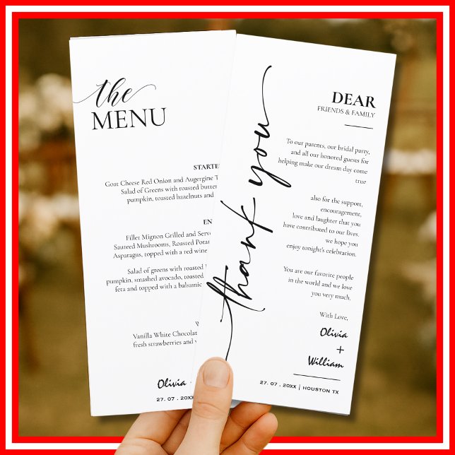 Menu et Carte de remerciements de mariage élégant (Créateur téléchargé)