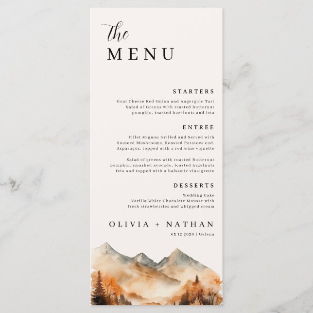 Menu et Merci du Mariage Automne Mountain (Devant)