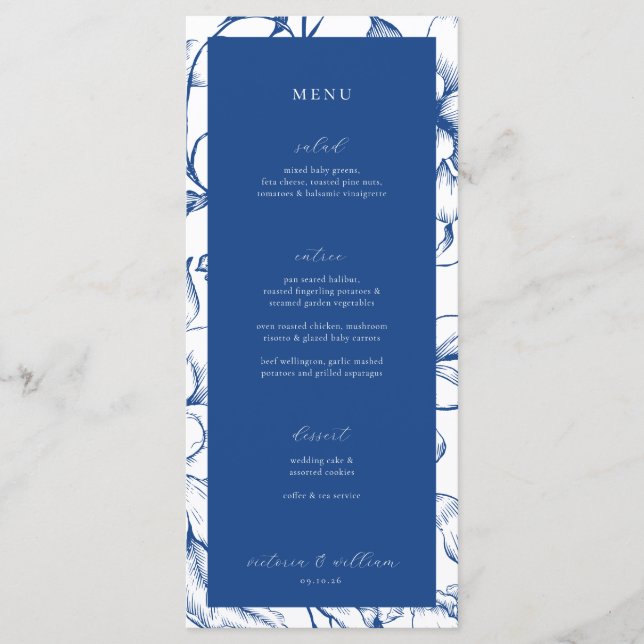 Menu et Merci Floral bleu Mariage (Devant)