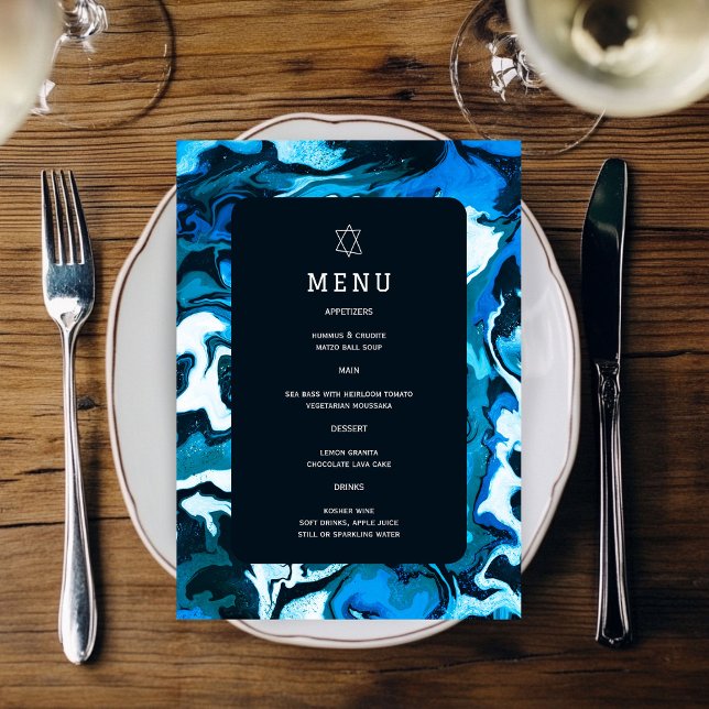 Menu Étoile de David Blue Marble Bar Mitzvah sur mesure (Blue Marble Star of David Custom Bar Bat Mitzvah Menu
)