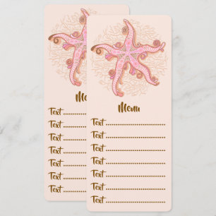 Menu Étoiles de mer et motif pastel rose corail